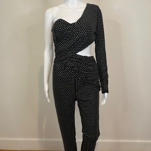 NOVALUXE Black Rhinestone Sexy Glitter Cut Out NYE Pant Jumpsuit Size Medium